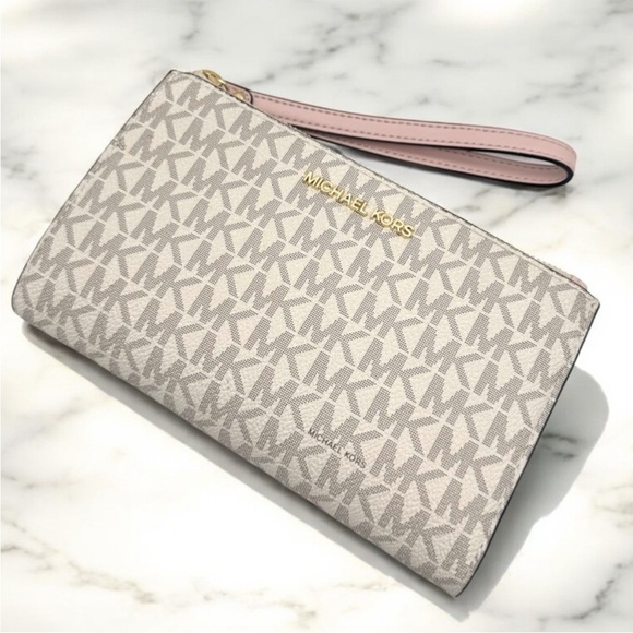 Michael Kors Large Jet Set Travel Double Zip Wallet Powder Blush Multi - Picture 6 of 9